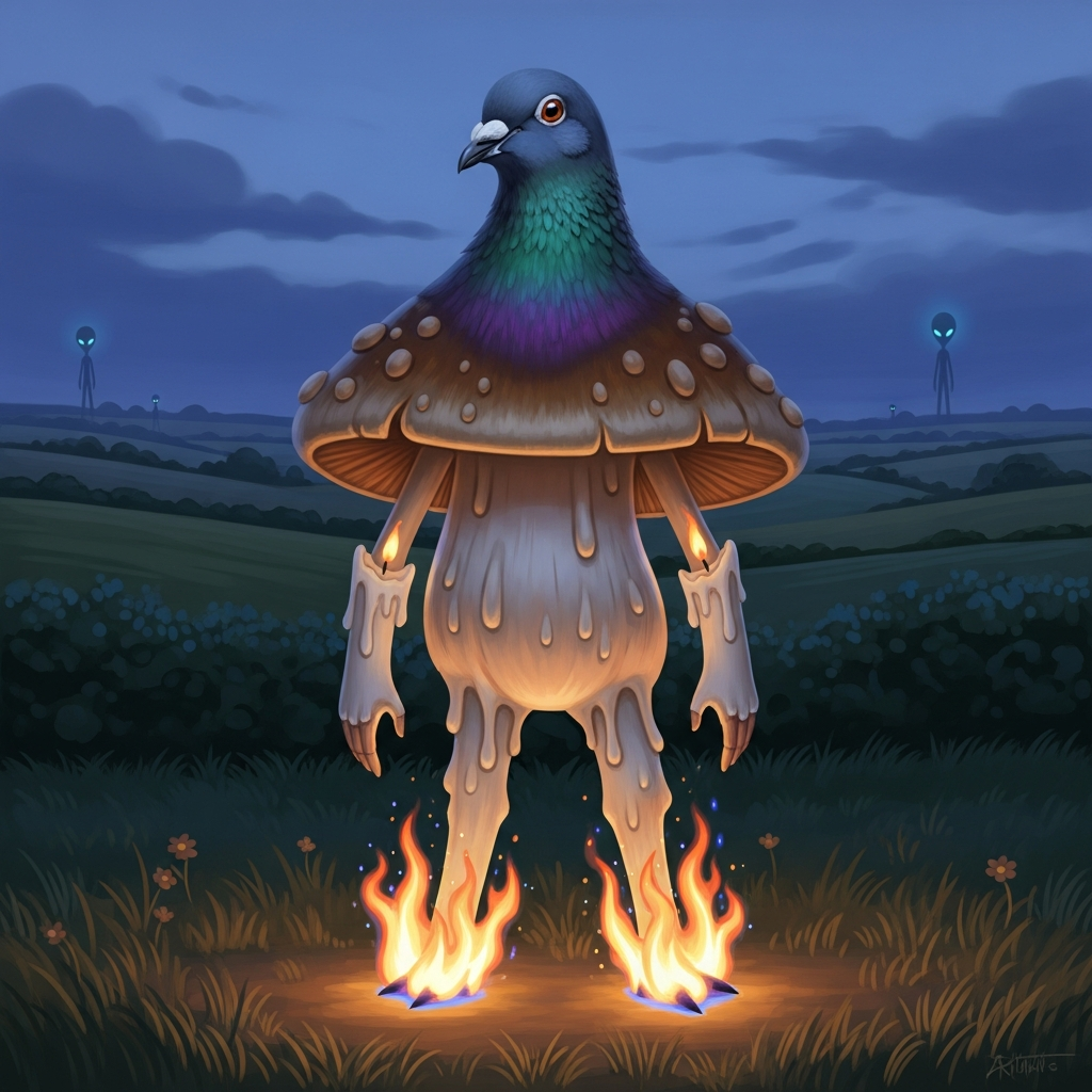 A delightfully weird composite character generated from four prompts